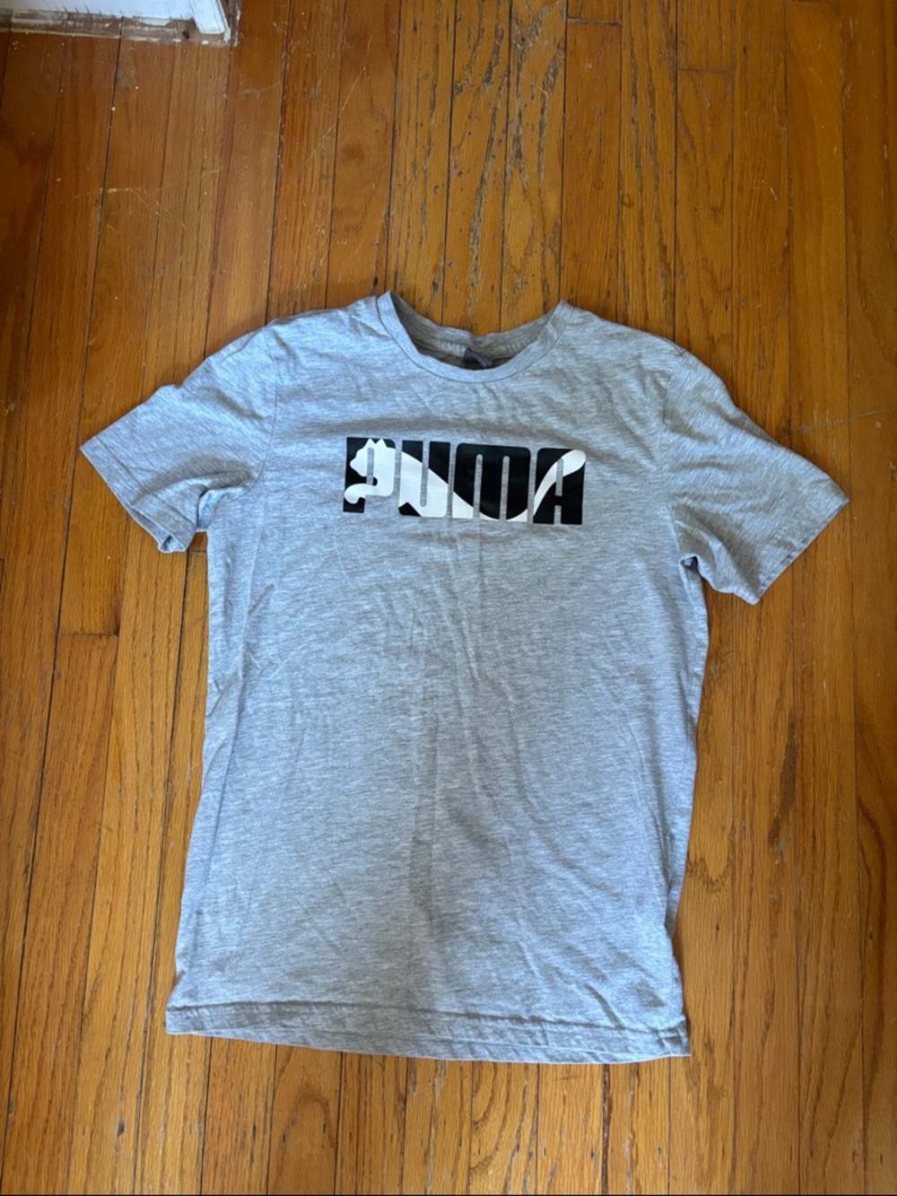 Puma Gray Short Sleeve Tee with Black Logo Block